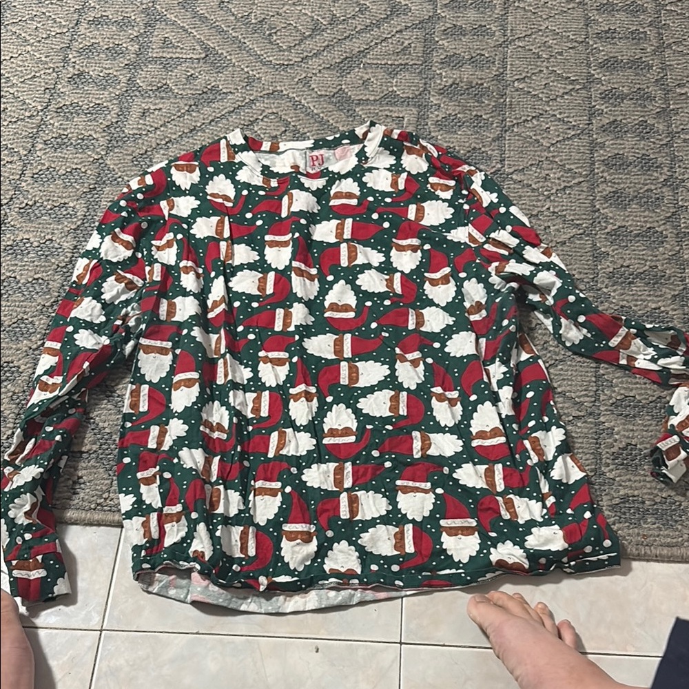 Festive Green and Red Santa Print Pajama Top